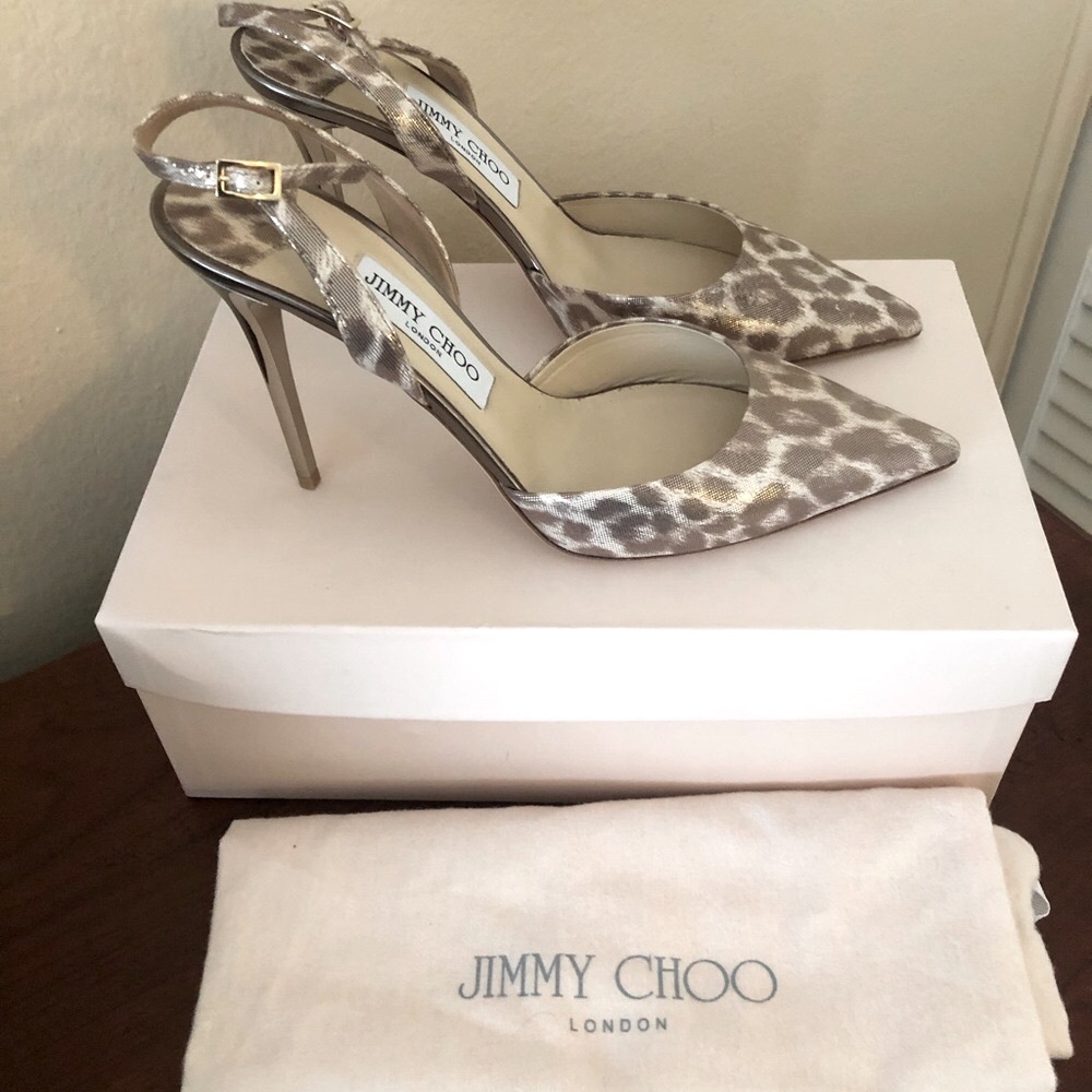 Jimmy Choo Tilly Leopard Sling back pumps.